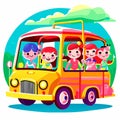 school bus with happy children Royalty Free Stock Photo