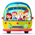 school bus with happy children Royalty Free Stock Photo