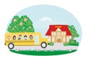 School bus heading to school with happy children Royalty Free Stock Photo