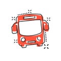 School bus icon in comic style. Autobus vector cartoon illustration on white isolated background. Coach transport business concept