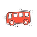 School bus icon in comic style. Autobus vector cartoon illustration on white isolated background. Coach transport business concept Royalty Free Stock Photo