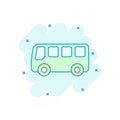 School bus icon in comic style. Autobus vector cartoon illustration on white isolated background. Coach transport business concept Royalty Free Stock Photo