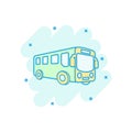 School bus icon in comic style. Autobus vector cartoon illustration on white isolated background. Coach transport business concept Royalty Free Stock Photo
