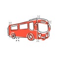 School bus icon in comic style. Autobus vector cartoon illustration on white isolated background. Coach transport business concept Royalty Free Stock Photo