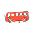 School bus icon in comic style. Autobus vector cartoon illustration on white isolated background. Coach transport business concept Royalty Free Stock Photo