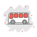 School bus icon in comic style. Autobus vector cartoon illustration on white isolated background. Coach transport business concept Royalty Free Stock Photo