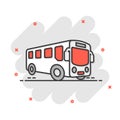 School bus icon in comic style. Autobus vector cartoon illustration on white isolated background. Coach transport business concept Royalty Free Stock Photo