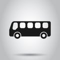 School bus icon in flat style. Autobus vector illustration on isolated background. Coach transport business concept