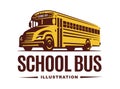 School bus illustration on light background, emblem Royalty Free Stock Photo