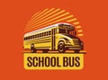 School bus illustration on light background, emblem Royalty Free Stock Photo