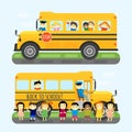 School bus kids transport vector illustration.