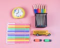 School bus and markers. Royalty Free Stock Photo