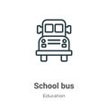 School bus outline vector icon. Thin line black school bus icon, flat vector simple element illustration from editable education Royalty Free Stock Photo