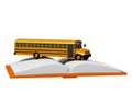 School bus over book isolated on white background. Back to school concept Royalty Free Stock Photo