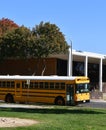 School bus parked while the kids visit a local library