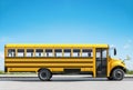 School bus parked on the road, concept of going back to school, beautiful sunny day