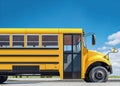 School bus parked on the road, concept of going back to school, beautiful sunny day Royalty Free Stock Photo