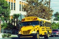 School bus parked by the school Royalty Free Stock Photo