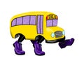 School Bus with Purple Running Shoes - Isolated on White Background