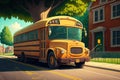 school bus on the road in a streetside setting