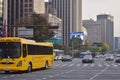 School Bus in Seoul, South Korea Road during Weekdays in Less Traffic