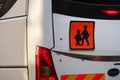 School bus sign on the back of a white minibus, close up Royalty Free Stock Photo