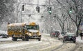 School bus in snow storm