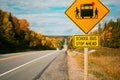 School bus stop ahead road sign. Warning sign Royalty Free Stock Photo