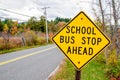 School bus stop ahead yellow road sign Royalty Free Stock Photo