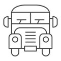 School bus thin line icon, Back to school concept, bus sign on white background, student transportation icon in outline Royalty Free Stock Photo