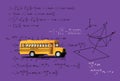 School bus toy model and Math formular. Royalty Free Stock Photo