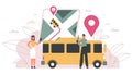 School bus tracking software, kids safety technology system. Children location gps tracker, mobile bus navigation app