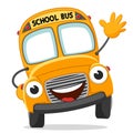 School bus waving hand. Character yellow bus Royalty Free Stock Photo