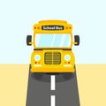 School Bus Yellow Color On Street Vector Illustration Flat Design