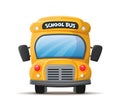 School bus, yellow, frontal view. Vector ,flat illustration in cartoon style isolated on white background Royalty Free Stock Photo