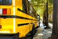 School buses on a field trip parked in downtown Royalty Free Stock Photo