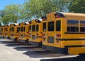 School buses lined up with no place to go Royalty Free Stock Photo