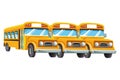 School buses parked frontview isolated cartoon Royalty Free Stock Photo