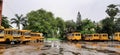 School buses parked on a holiday. Royalty Free Stock Photo