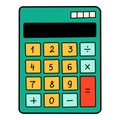 School calculator cartoon in doodle retro style. Back to school stationery element bold bright. Classic supplies for