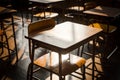 School chairs and desks in an empty Japanese classroom Royalty Free Stock Photo