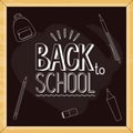 School chalkboard or blackboard with back to school text sign and chalk drawings. 1 September Royalty Free Stock Photo