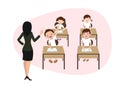 A school with characters Students and teachers in classroom conceptual situations Elementary education cartoon vector picture Royalty Free Stock Photo