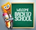 School characters vector illustration set. Education items 3D cartoon mascots