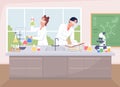 School chemistry class flat color vector illustration