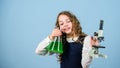 School chemistry lesson. School laboratory. Chemical analysis. Harmful and vital options of chemical solute. Girl school Royalty Free Stock Photo