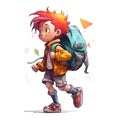 School child with backpack - generative AI, AI generated Royalty Free Stock Photo