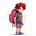 School child with backpack - generative AI, AI generated Royalty Free Stock Photo