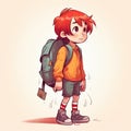 School child with backpack - generative AI, AI generated Royalty Free Stock Photo