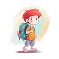 School child with backpack - generative AI, AI generated Royalty Free Stock Photo